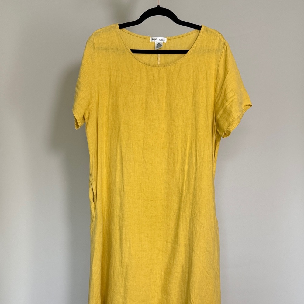 Le Paris Petit Linen Shift Dress in Yellow, Size XL (Fits Size M-XL)